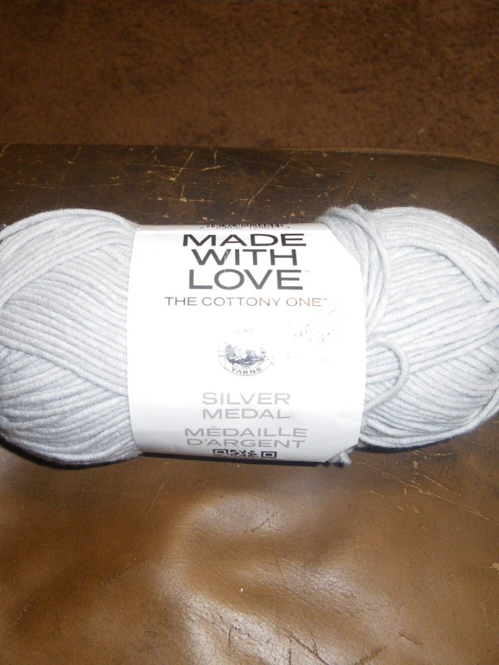 1 Skein Lion Brand Made With Love Cotton Blend Yarn Color Silver Medal 135 yds